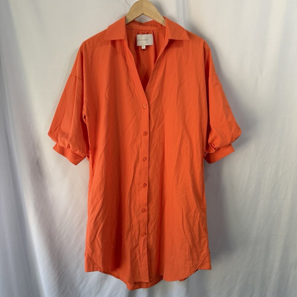 Brochu Walker Kate Mini Shirt Dress Small Orange Preppy Classic Luxury